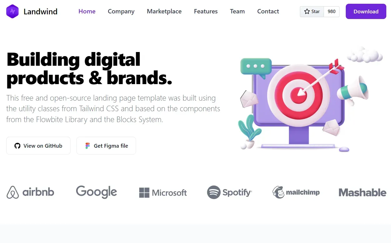 LandWind React Landing Page Screenshot