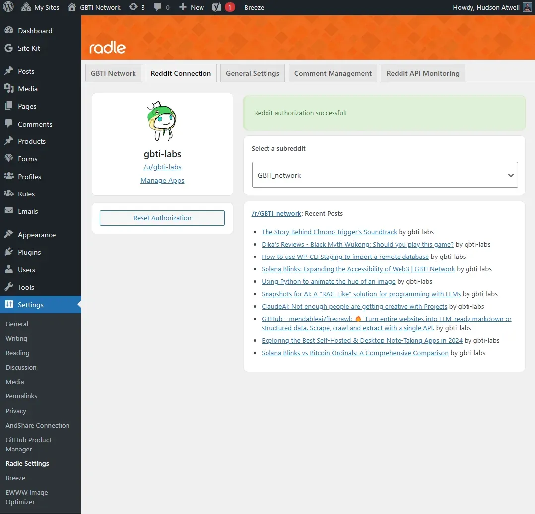 Radle: A WordPress Reddit Plugin screenshot 2