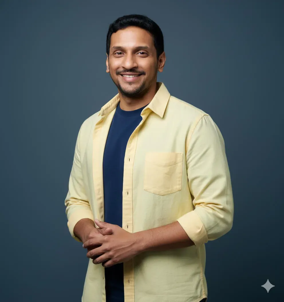 A person wearing a pale yellow button-down shirt with chest. Image generated by Nano Banana.