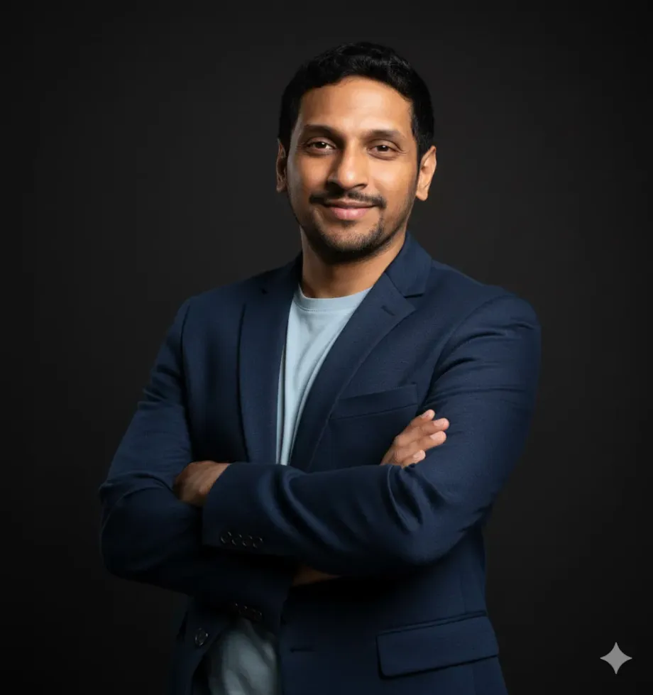 Nano Banana Headshot: Navy Blazer on a Dark Background: example result generated with Nano Banana