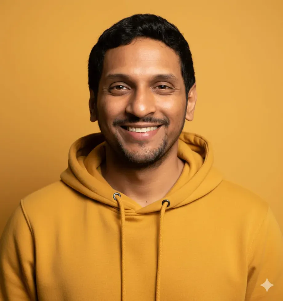 Nano Banana Headshot: Mustard Yellow Hoodie: example result generated with Nano Banana