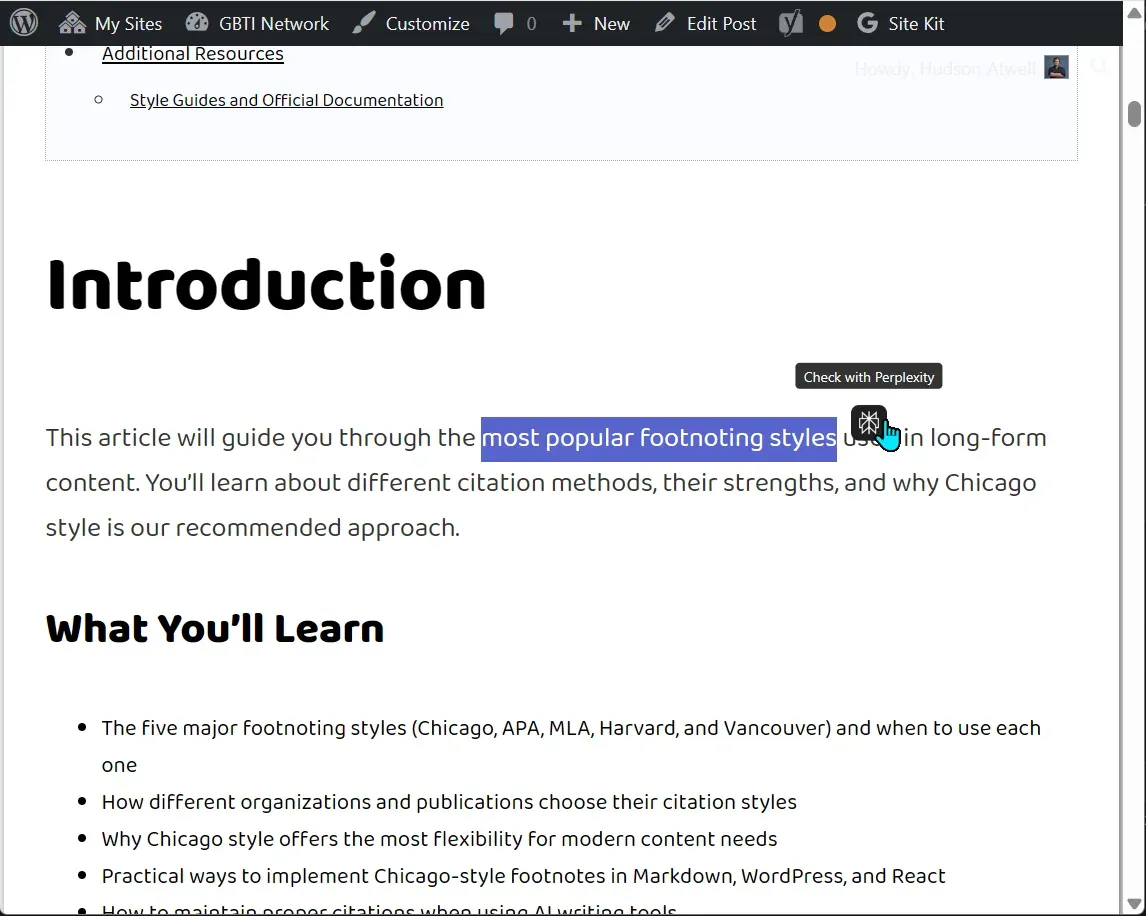 WordPress Perplexity Plugin screenshot 1